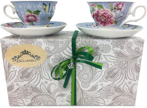 Cup and Saucer Set/Blue Floral Butterfly