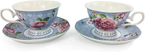 Cup and Saucer Set/Blue Floral Butterfly