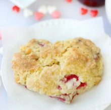 Load image into Gallery viewer, Gift Box -   Raspberry and White Chocolate Heart Shaped Scones in Gift Box with White Mixed Berry Tea
